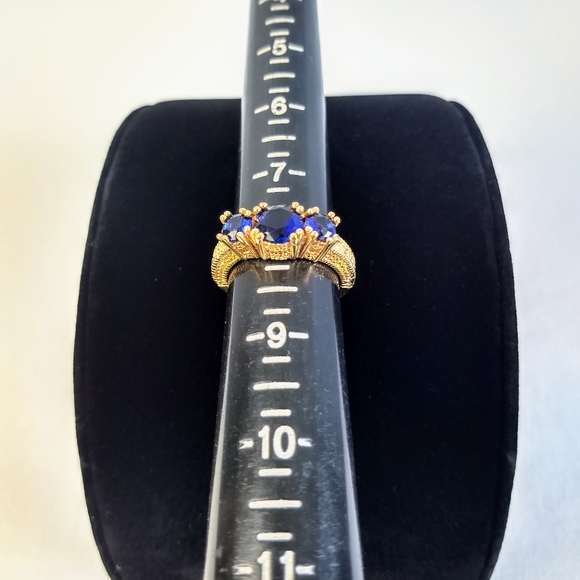 Gold & Blue Gemstone Costume Jewelry Ring - Picture 5 of 7